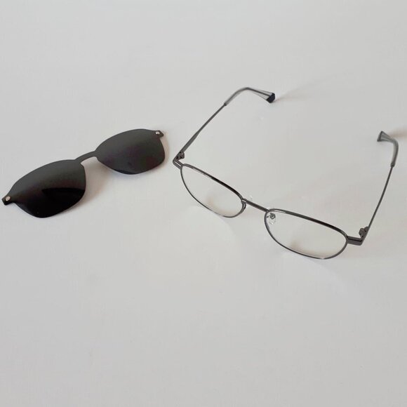 NWOT Polaroid gunmetal charcoal grey glasses with magnetic clip on lenses - Picture 8 of 10